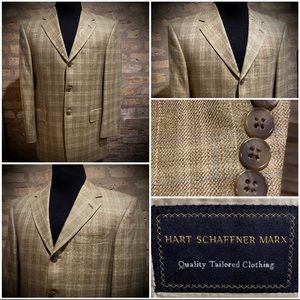 40R Hart Schaffner Marx Windowpane Blazer Jacket Sport Coat Wool